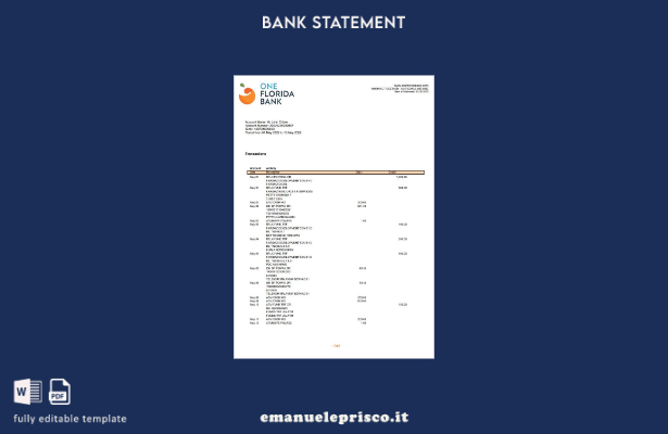 modello word di estratto conto bancario USA One in stile verificato della Florid